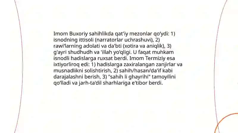 Imom Buxoriy va imom Termiziyning hadis ilmiga qoʻshgan hissalarining qiyosiy tahlili 4