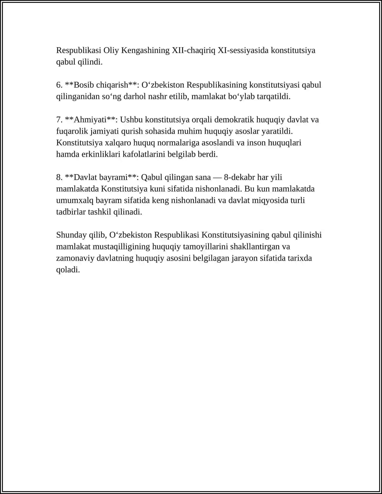 O‘ZBEKISTON RESPUBLIKASI KONSTITUTSIYANING QABUL QIILINISHI VA UNING TARIXIY AHAMIYATI 4