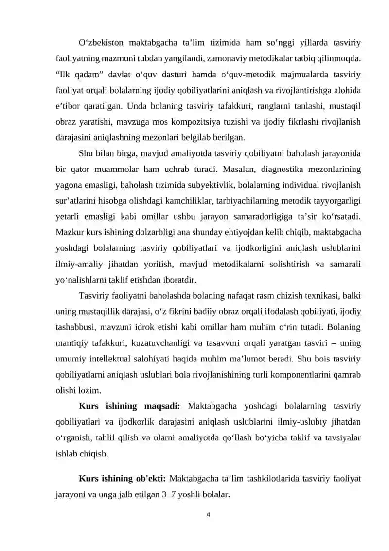 Maktabgacha yoshdagi bolalarni tasviriy qobiliyatlarini rivojlanganlik darajasini aniqlash uslublari 4