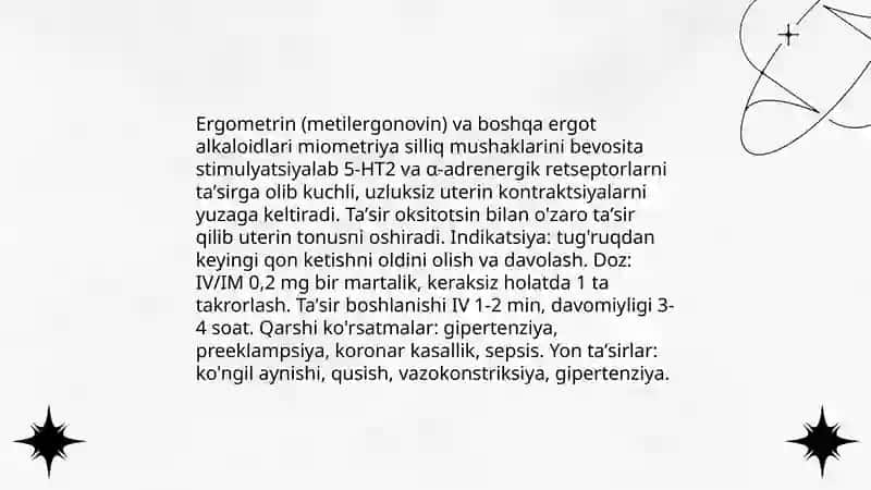 Miometriyaga tasir etuvchi vositalar.Narkoz vositalari 4