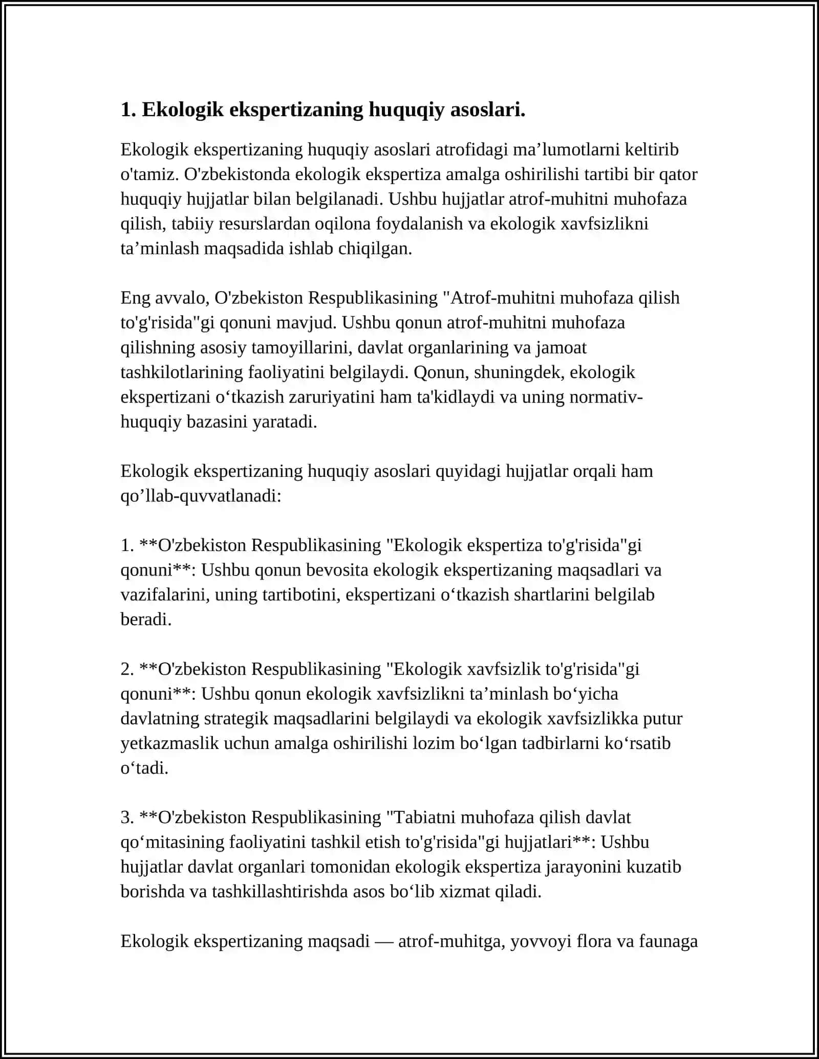 JAMOAT EKOLOGIK EKSPERTIZASINI HUQUQIY TA’MINLASHNI TAKOMILLASHTIRISH MASALALAR 4