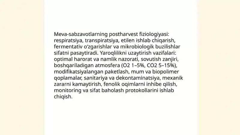 Meva sabzavotlarni saqlash va qayta ishlash fanining maqsadi va vazifalari 4