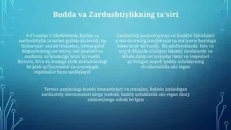IX-XIII asirlarda O'zbekiston madaniyati vasanʼati 4