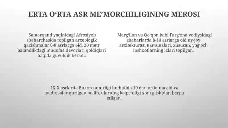 Markaziy Osiyo Erta O‘rta Asrlar Me‘morchiligining Ta‘siri va Meros 4