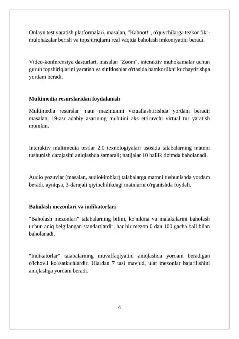 Badiiy matn asosida topshiriqlar tayyorlash va ular ustida ishlash texnologiyasi 4