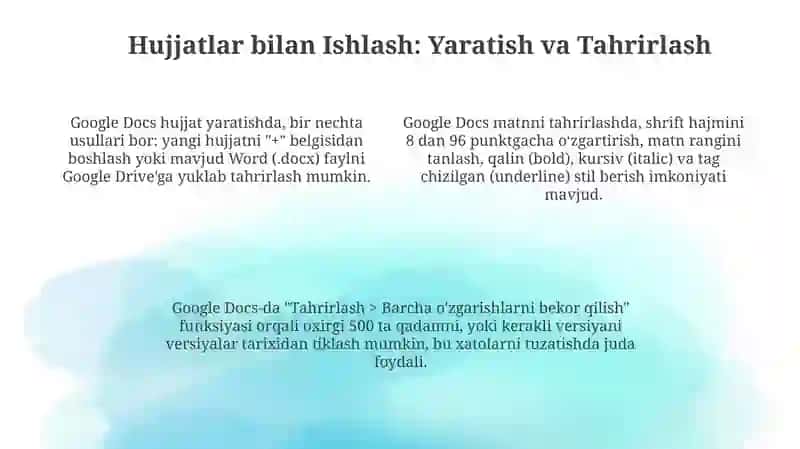 Google ilovalari va Drive bilan ishlash asoslari 4