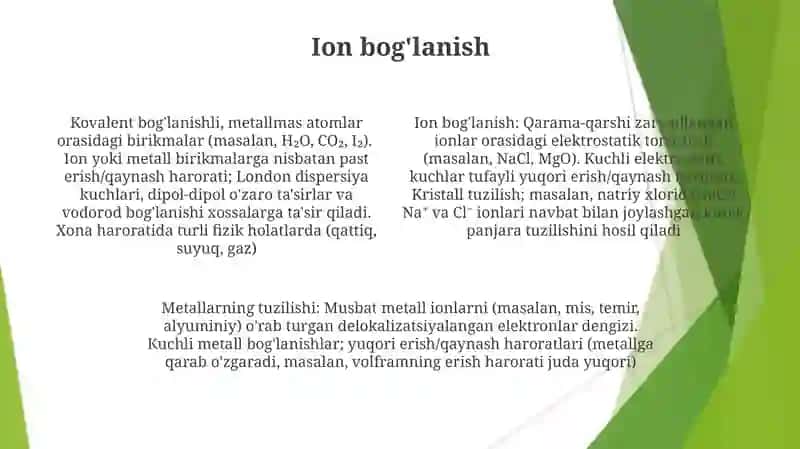 Metall, molekular va ion birikmalarning tuzilishi 4