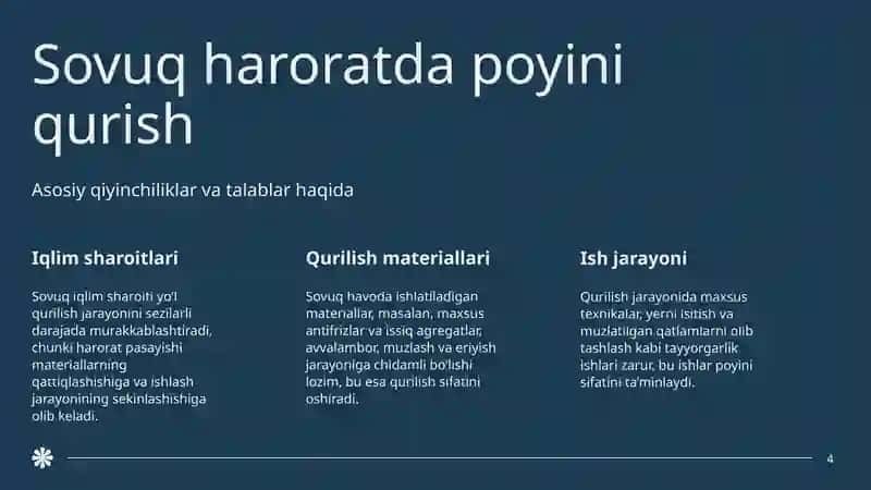 Sovuq haroratli kunlarda yo‘l poyini qurish 4