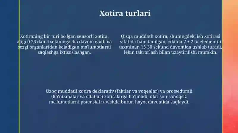 Xotira jarayonlari, yodlash, esga tushirish, xotirlash 4