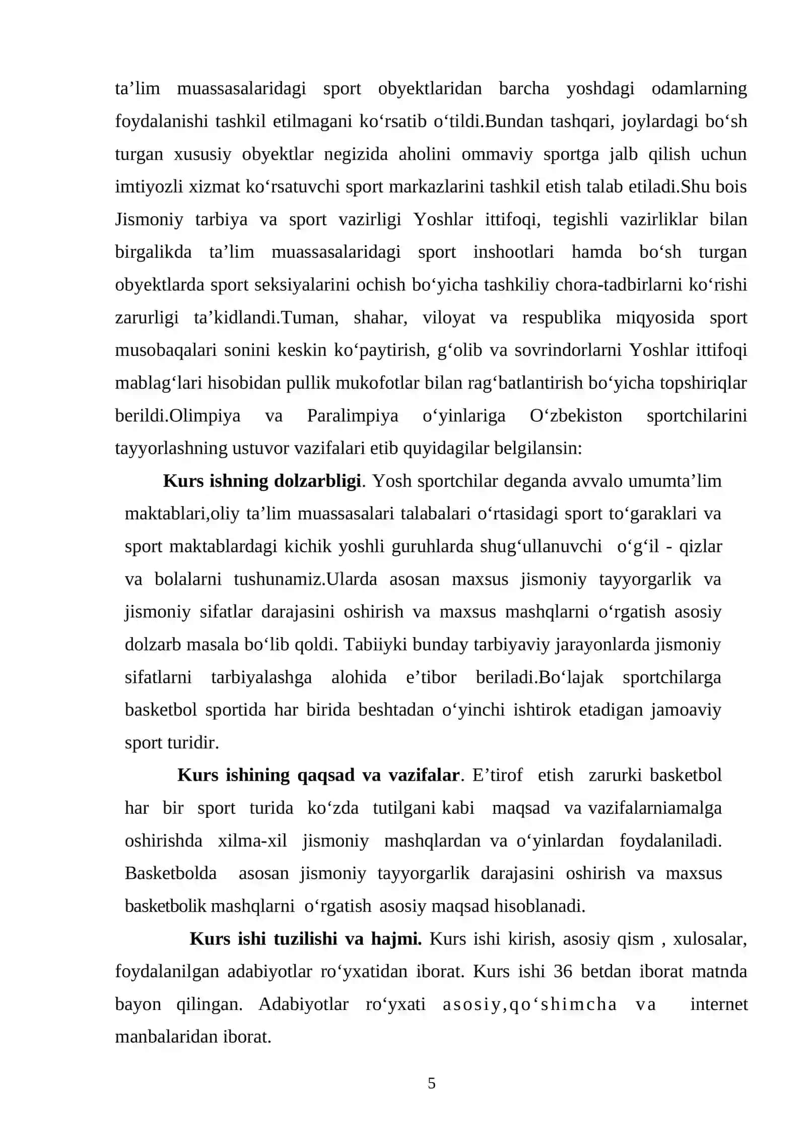 Basketbol o‘yinida musobaqalar tashkillash dona 4