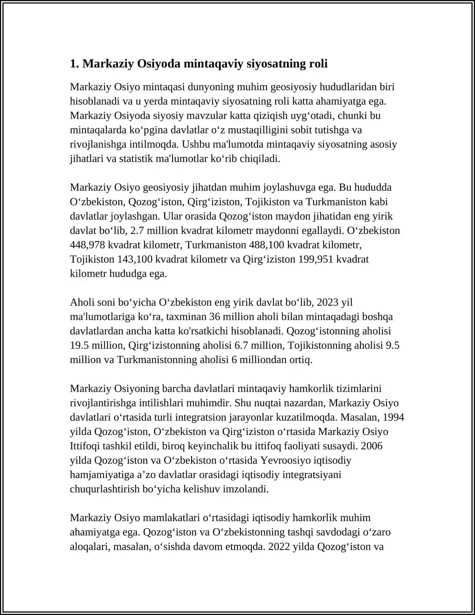 O'ZBEKISTON RESPUBLIKASIDA AMALGA OSHIRILAYOTGAN MINTAQAVIY SIYOSATNING MAZMUNI VA MINTAQAVIY XAVFSIZLIGINI TA'MINLASH YO'NALISHLARI 4