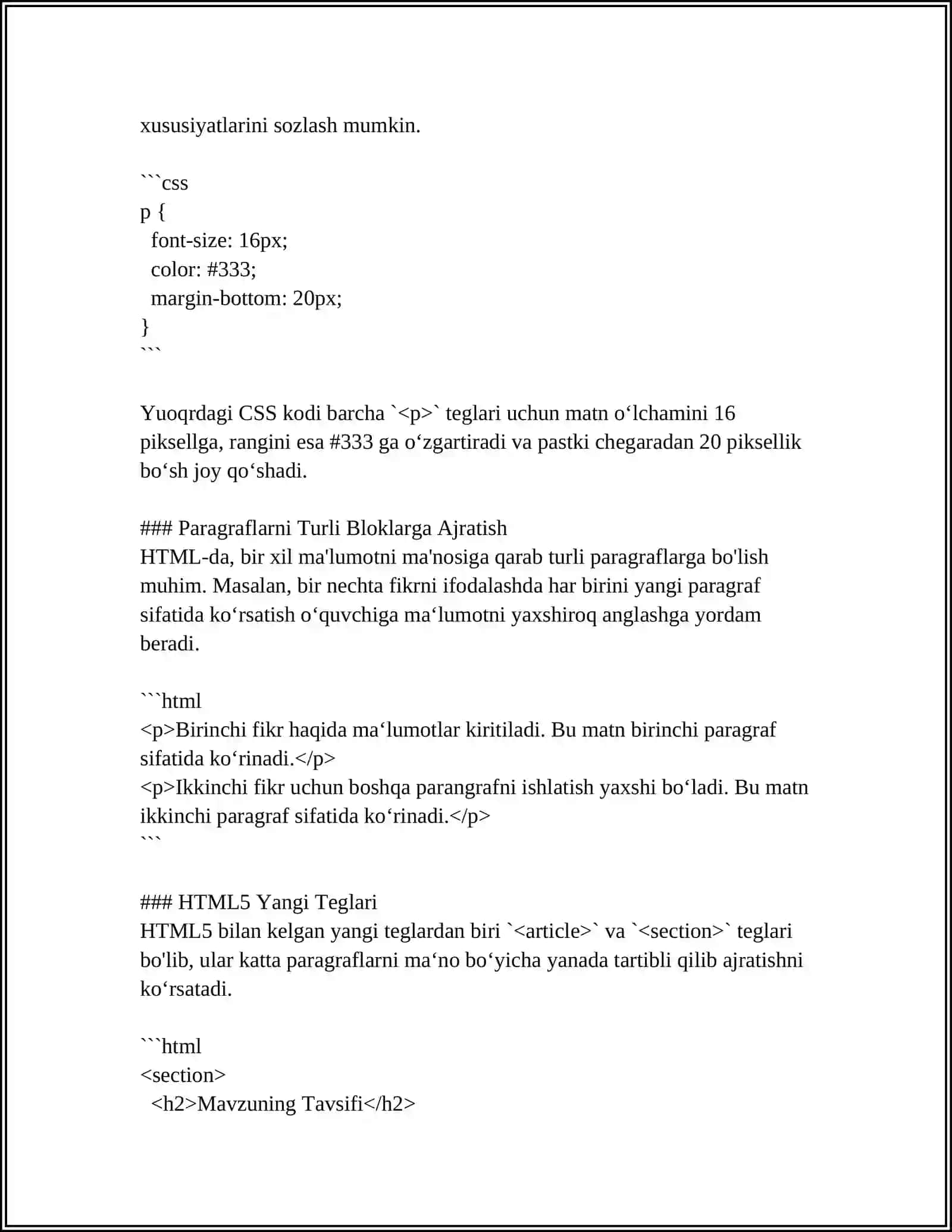 HTML DA PARAGRIFLAR YARATISH HAQIDA 4