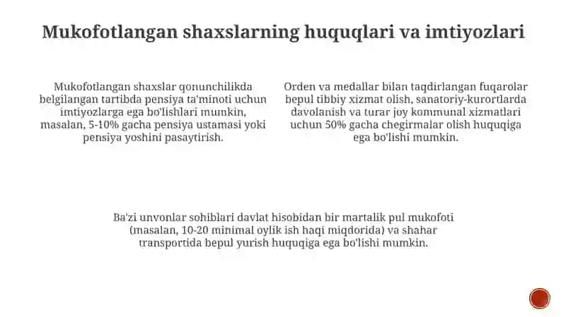 O'zbekiston Respublikasining mukofat tizimi 4