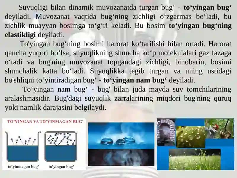 BUG‘LANISH VA BUG‘NING TERMODINAMIK PARAMETRLARI 4