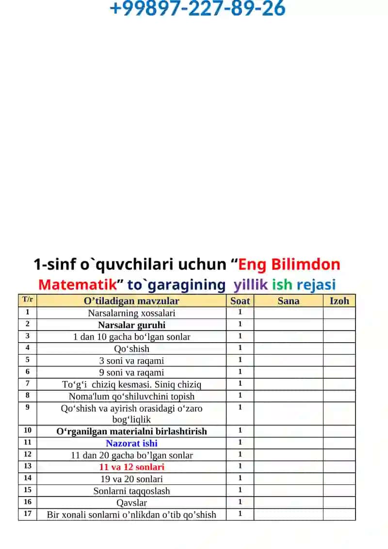 Eng Bilimdon Matematik To'garak reja va ishlanmalari 4
