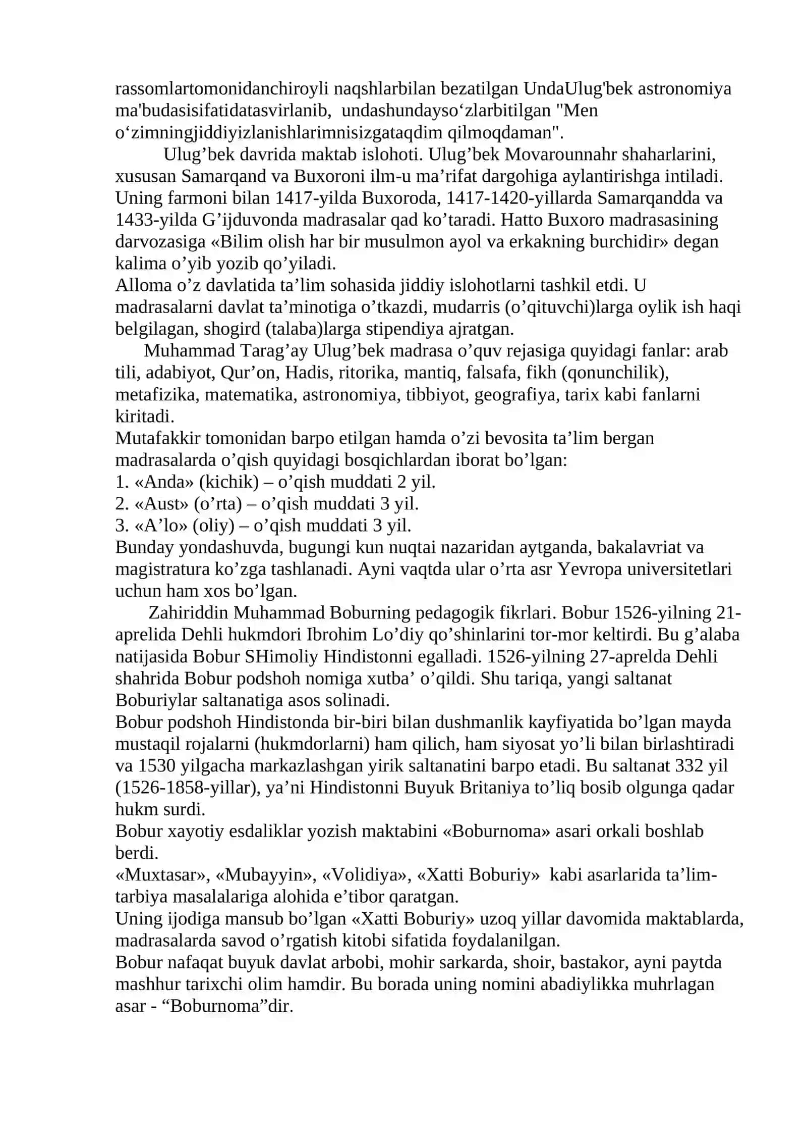 XIV ASR VA XIX ASRNING BIRINCHI YARMIDA TARBIYA. MAKTAB VA PEDAGOGIK FIKRLAR 4