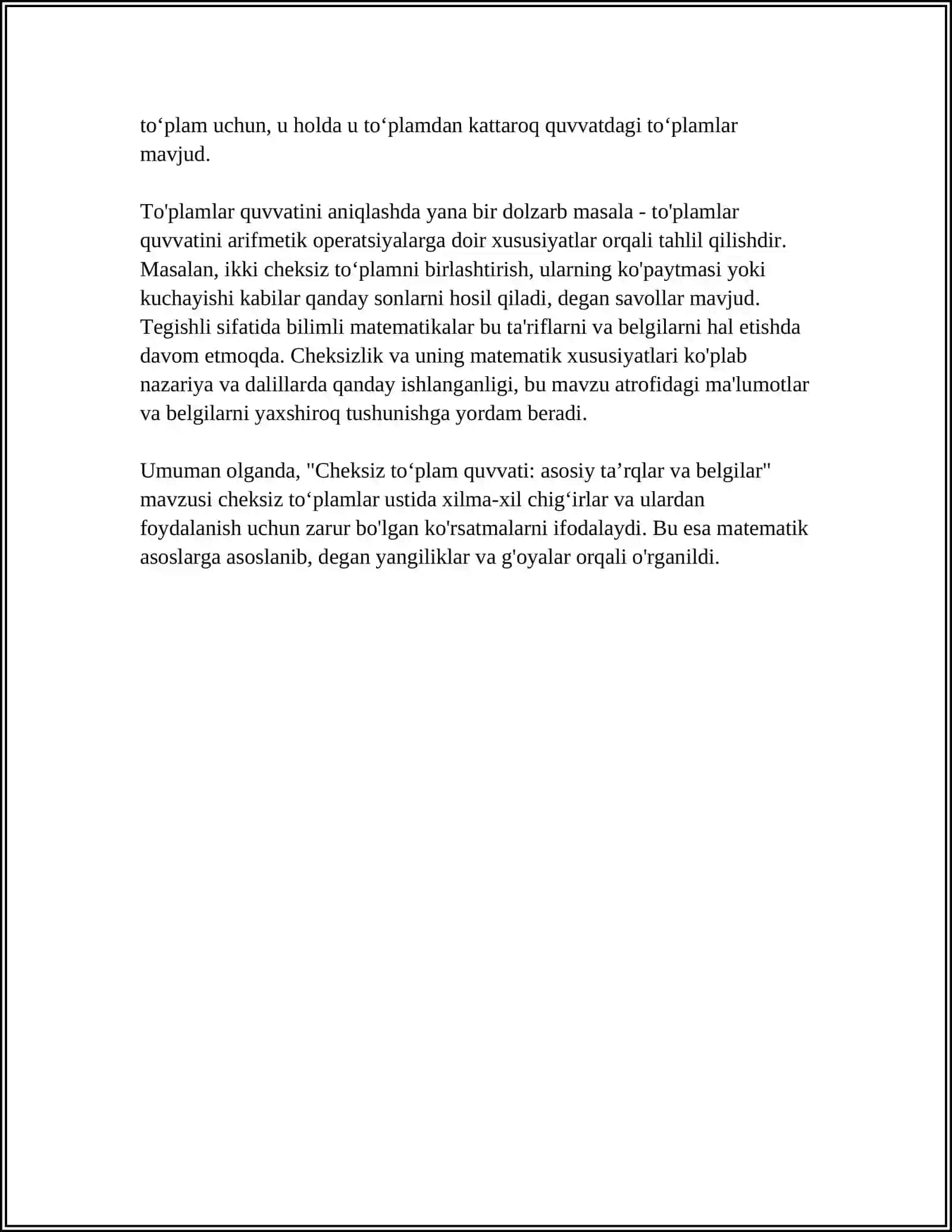 CHEKSIZ TO‘PLAMLARNI QUVVATIGA KO‘RA TAQQOSLASH MUAMMOLARI 4