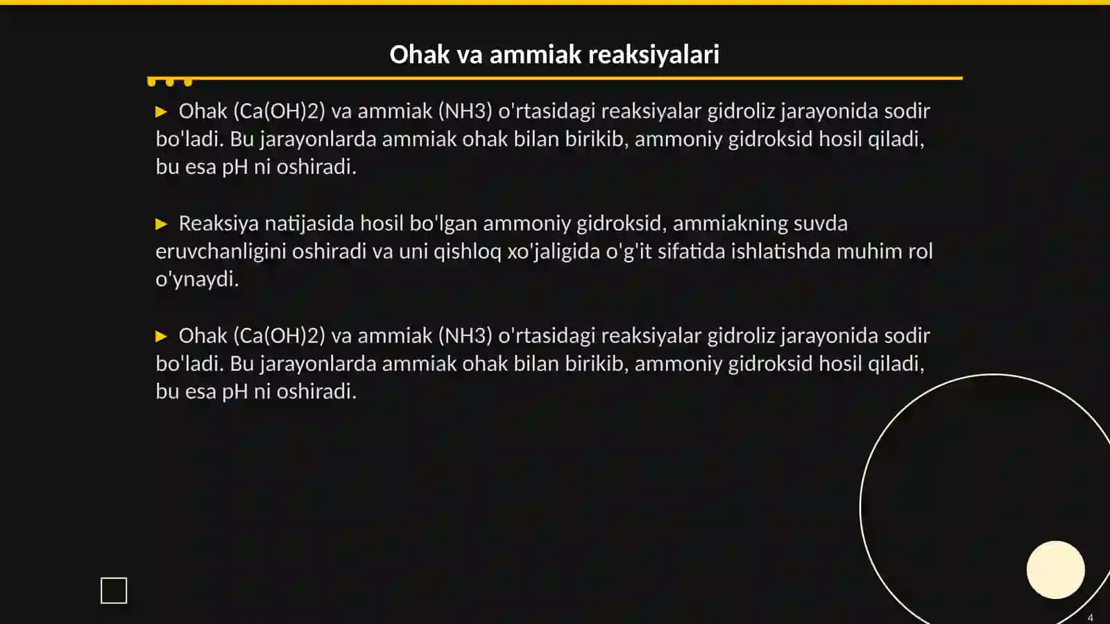 Amoni tuzlaridan ohak tasirida ammiak olish va uni xossalarni órganish 4