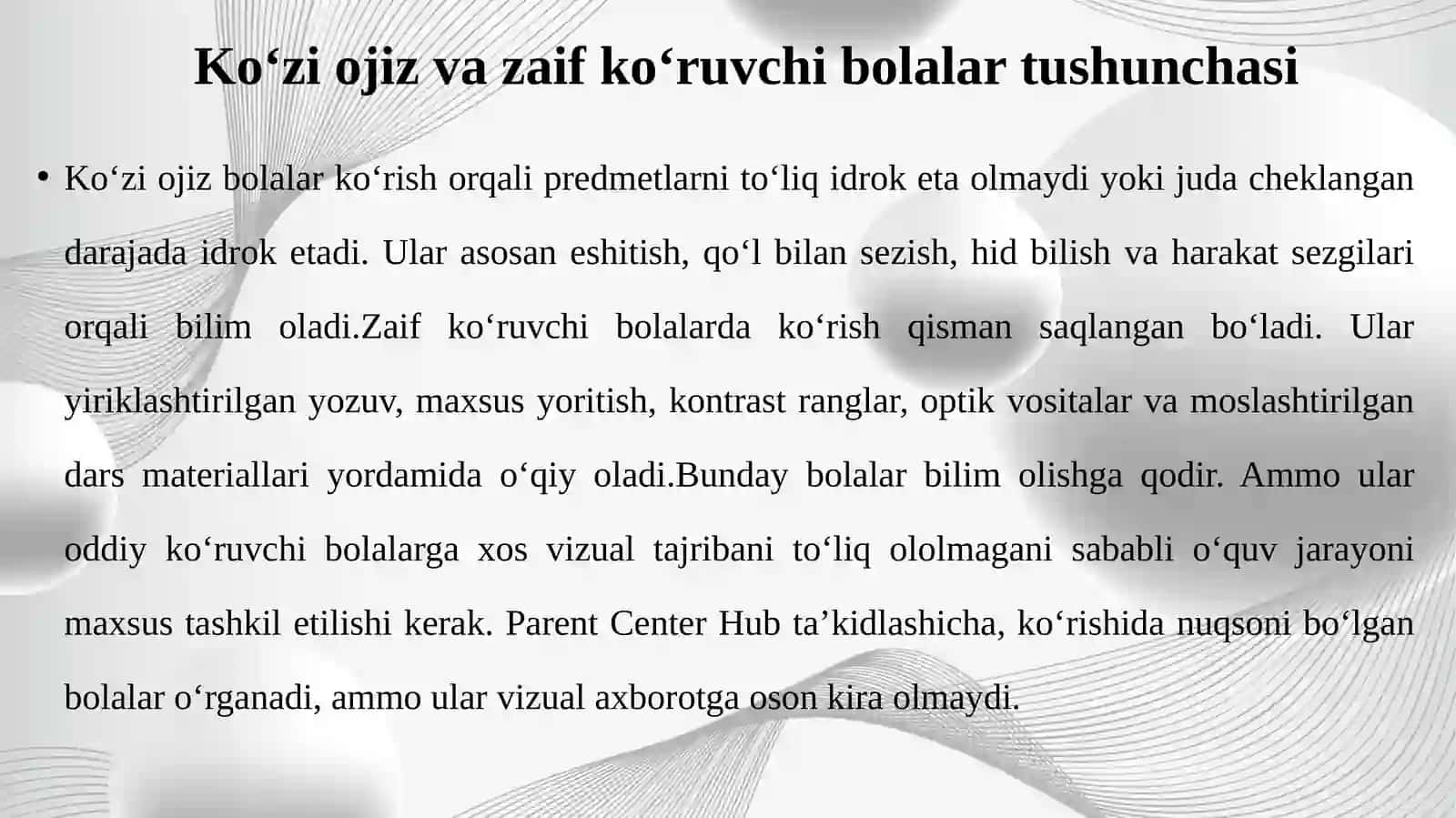 Ko‘zi ojiz va zaif ko‘ruvchi bolalarda birlamchi va ikkilamchi nuqsonlar. 4
