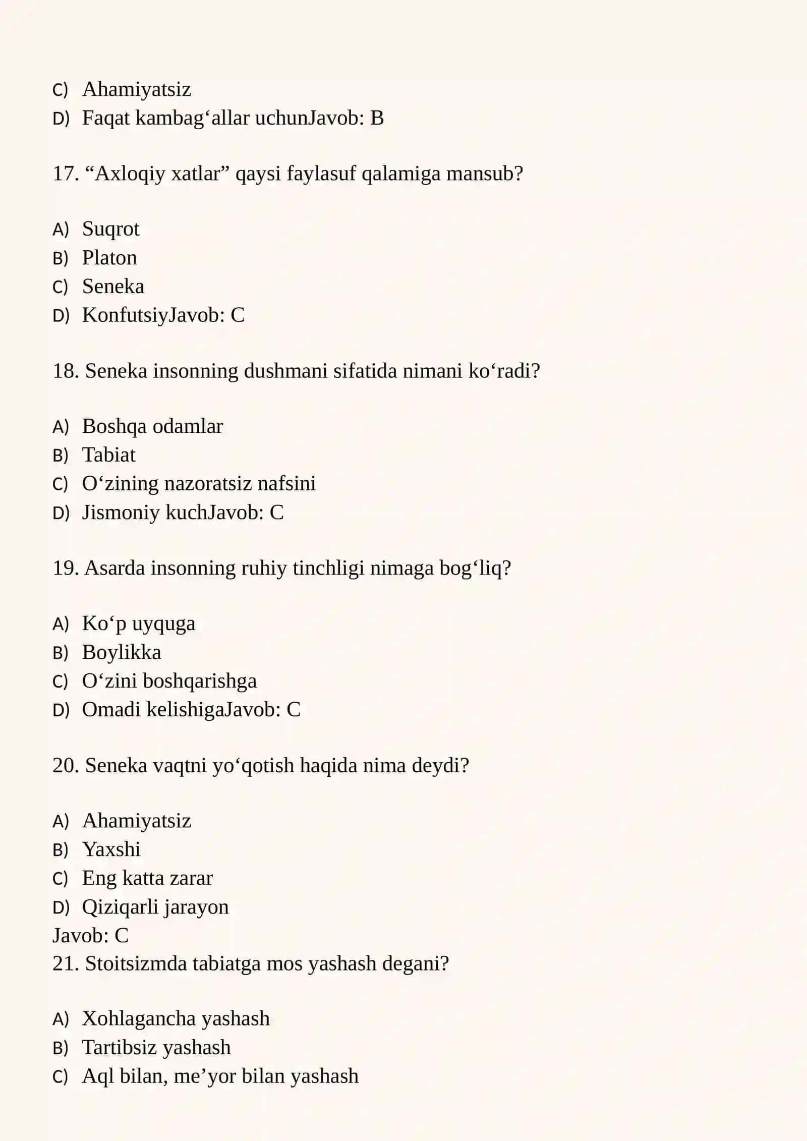 Senekaning “Lutsiliyga axloqiy xatlari” Test: 4