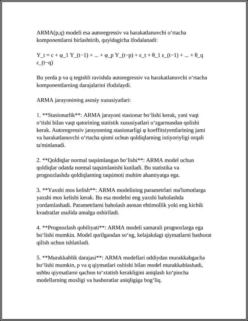 UMUMIY AVTOREGRESSIV-HARAKATLANUVCHI O‘RTACHA (ARMA) JARAYONLA 4