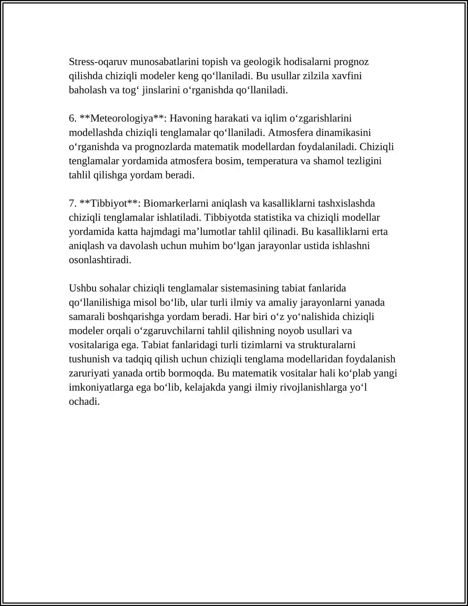 CHIZIQLI TENGLAMALAR SISTEMASI YORDAMIDA TABIIY FANLARGA OID MASALALAR YECHISHGA TADBIQI 4