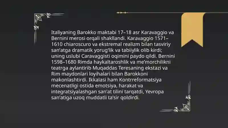 17-18 asrlarda Barokko san'ati: xususiyatlari va tarqalishi 4
