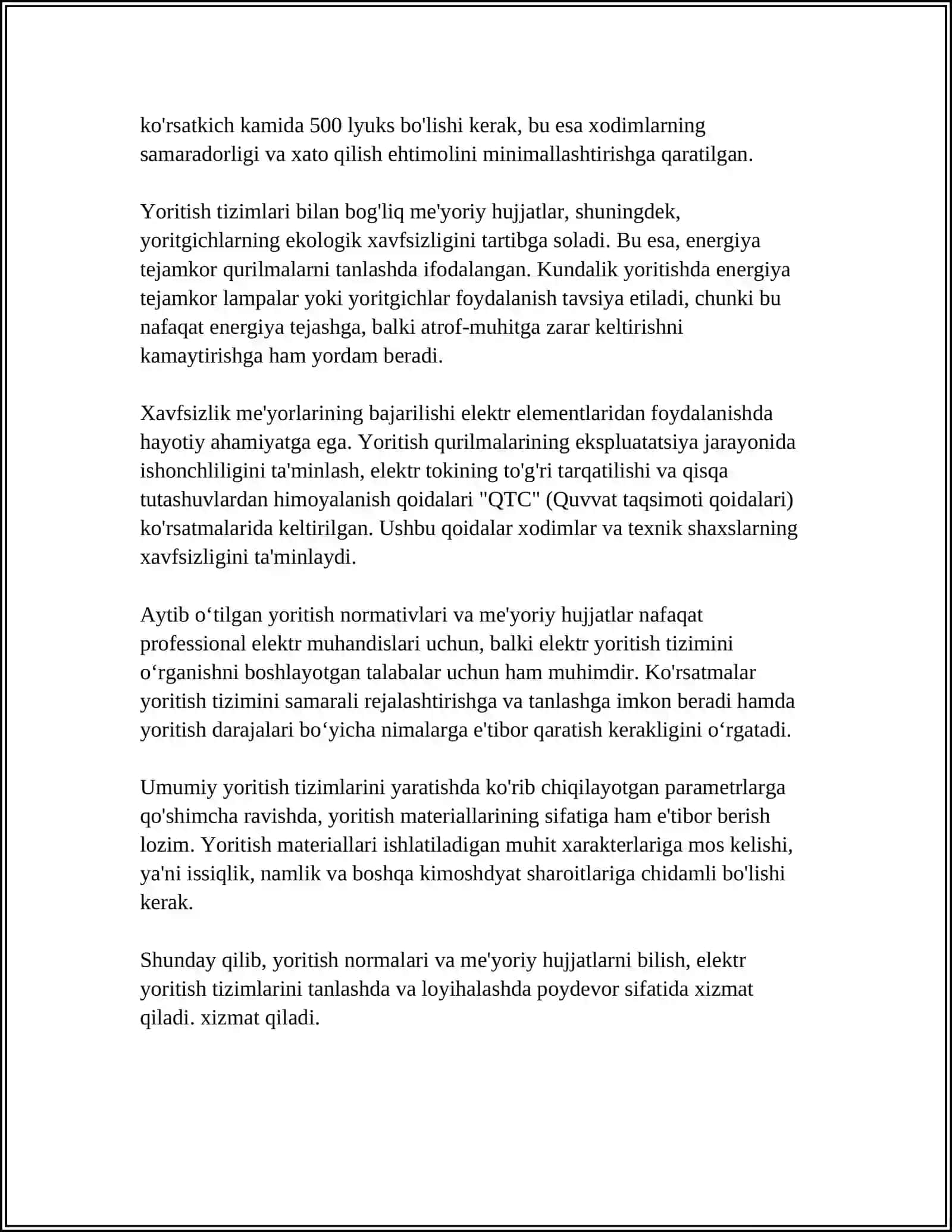 ELEKTR YORITISH QURILMALARINI TANLASH VA YORITISH NORMALARI 4