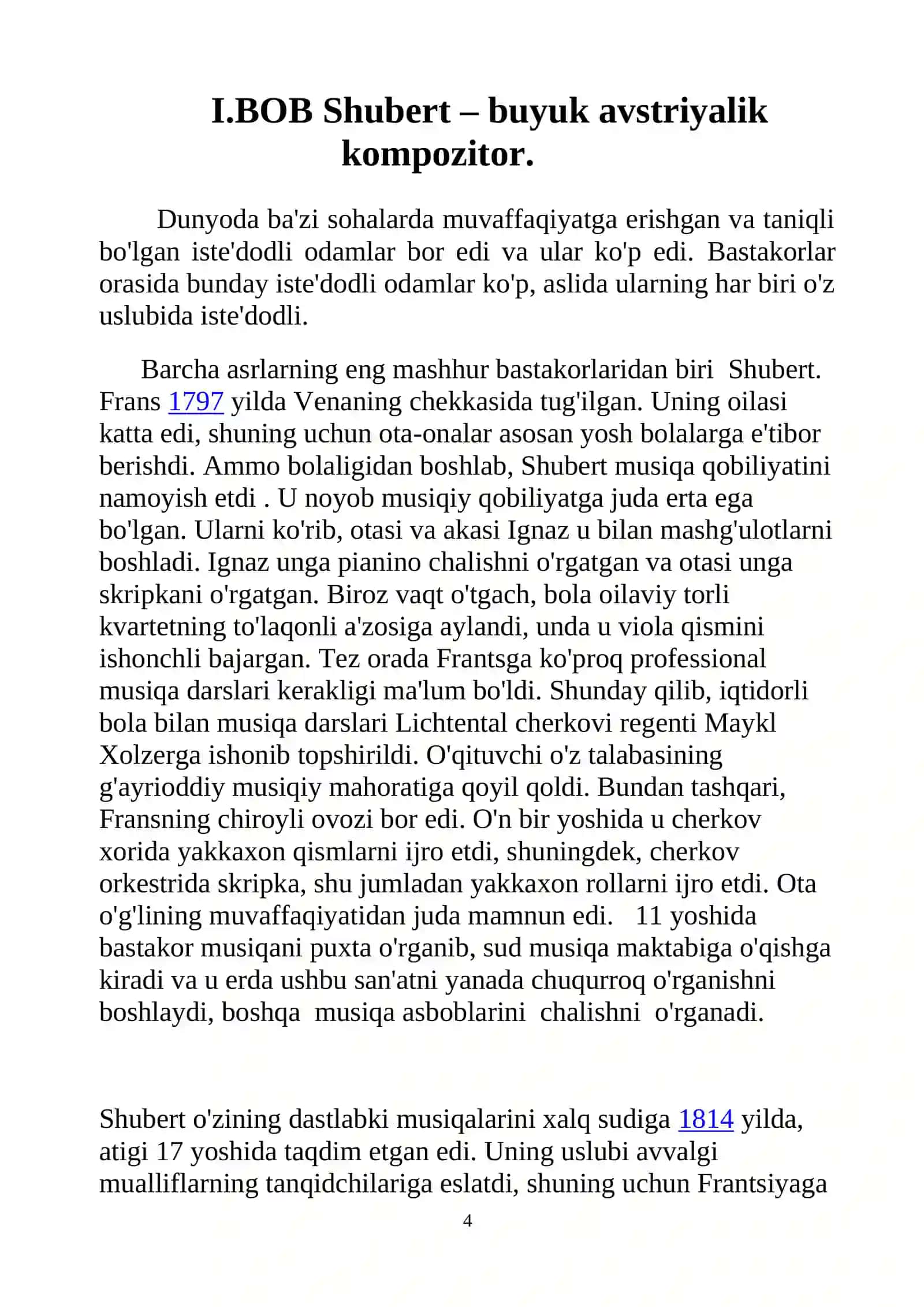 F.Shubert. Birinchi romantik-kompozitorning quvonch va qayg’ulari 4