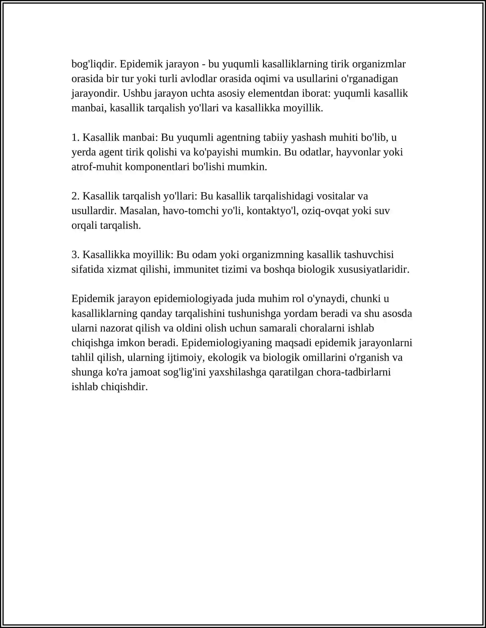ASOSIY EPIDEMIOLOGIK TUSHUNCHALAR, EPIDEMIK JARAYON HAQIDAGI TA'LIMOT 4