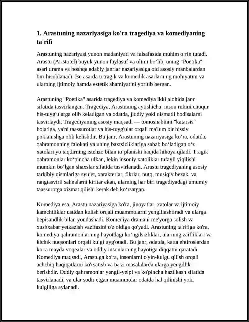 ARASTUNING NAZARIY FIKRLARI ASOSIDA TRAGEDIYA VA KOMEDIYA JANRLARINI QIYOSIY JADVAL 4