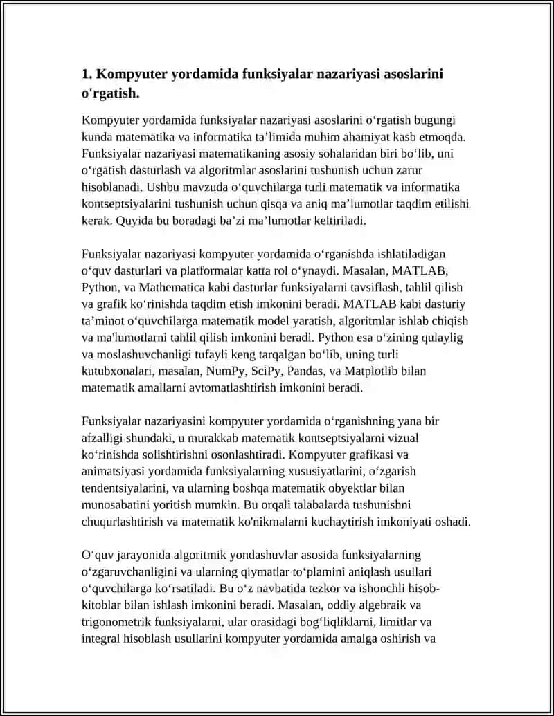 FUNKSIYALAR NAZARIYASI ELEMENTLARINI O'QITISHDA KOMPYUTER IMKONIYATLARIDAN FOYDALANISH METODIKASI 4