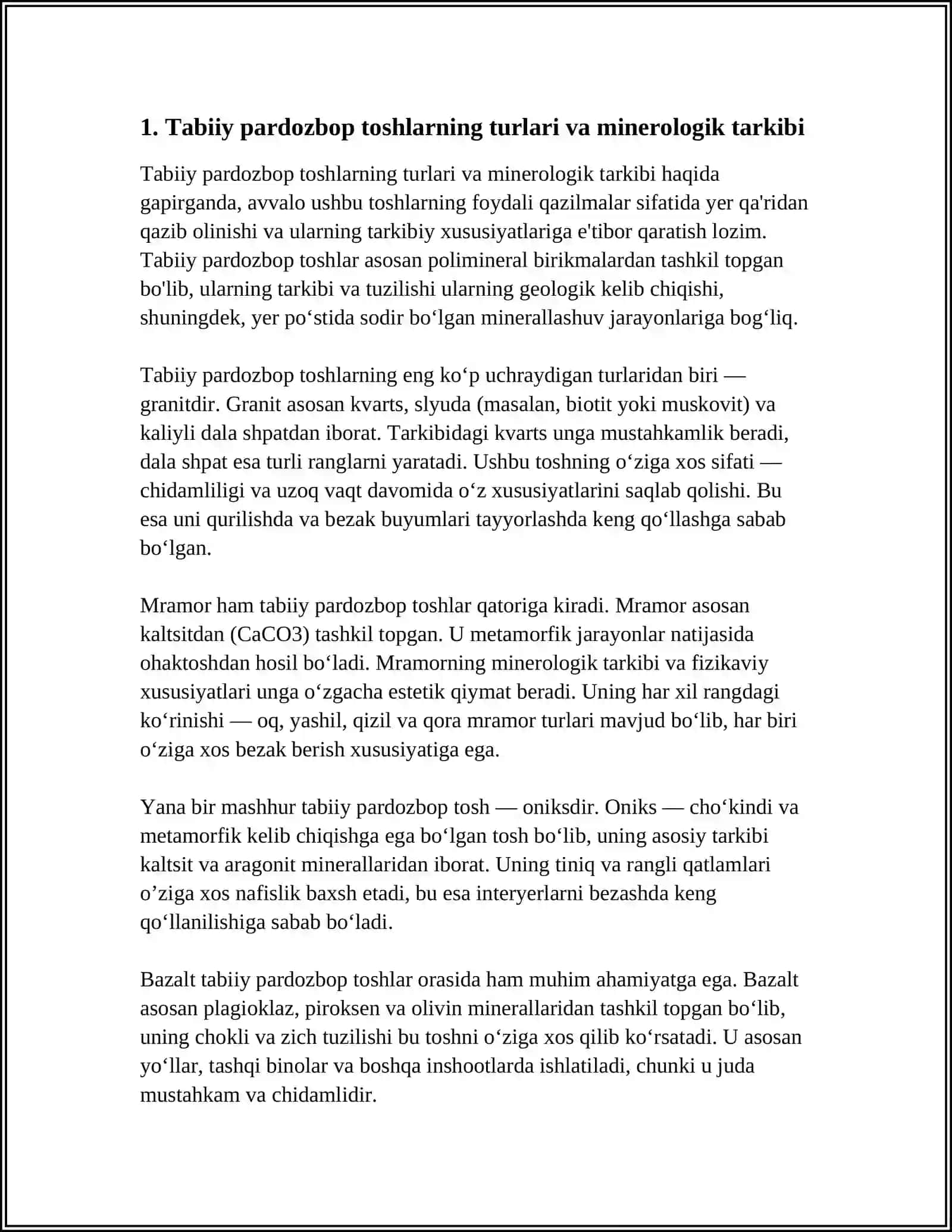 TABIIY PARDOZBOP TOSH MATERILARINING ZAXIRALARI ULARNI QAZIB OLISH TARTIBLARI VA TEXNALOGIYALARI 4