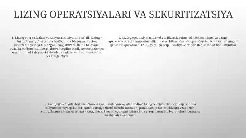 Sekyuritizatsiya – Lizingni Moliyalashtirishning Innovatsion Mexanizmi Sifatida 4