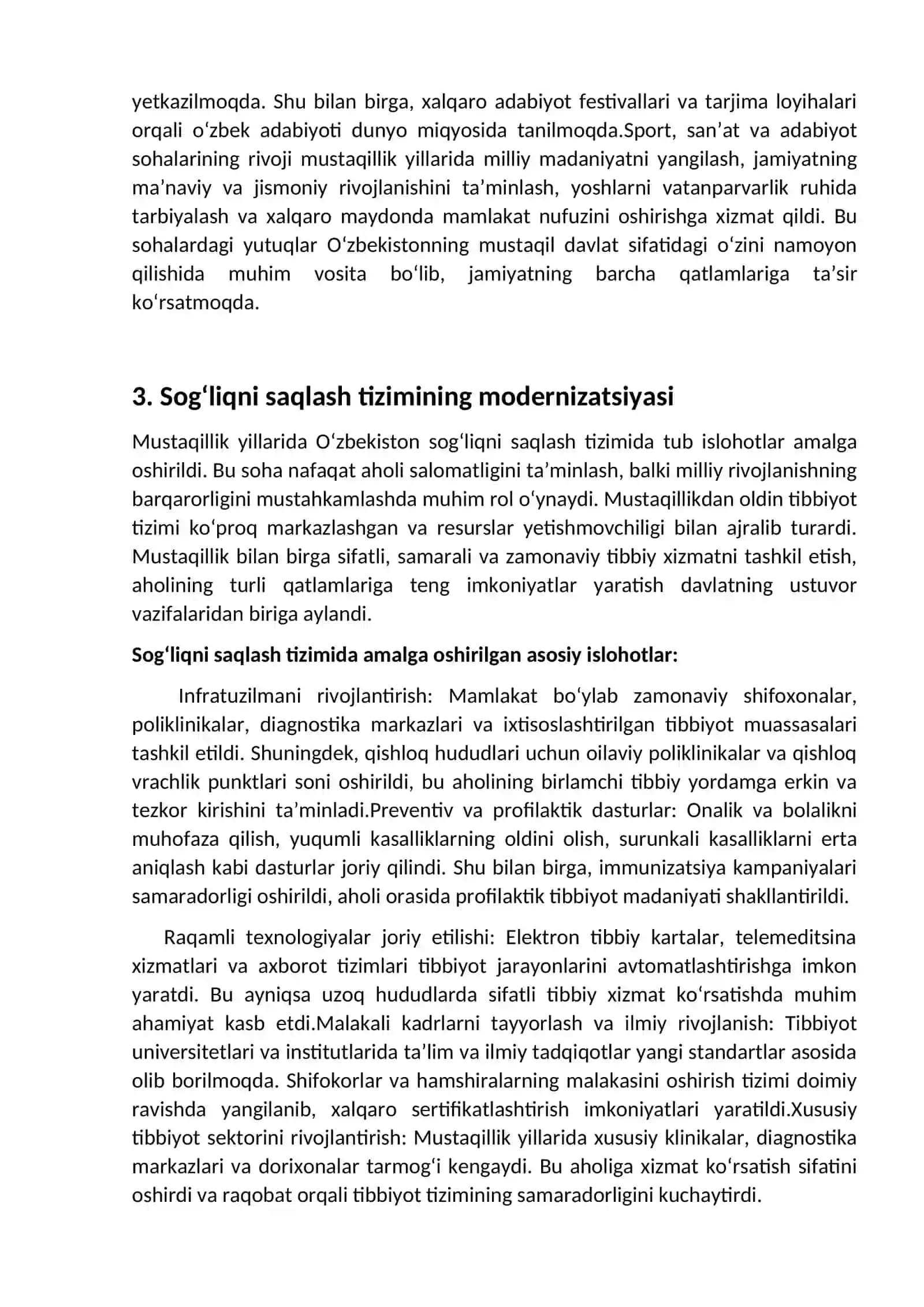 Mustaqillik yillarida O'zbekistonda fan, ta'lim, sport, san'at, adabiyot va sog'liqni saqlash tizimi rivoji 4