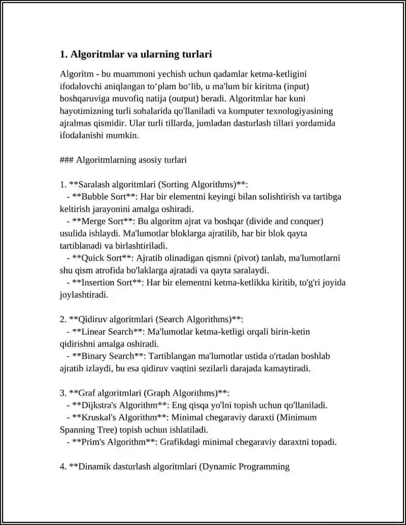MUSTAQIL ISH Mavzu: ALGORITMLASH USULLARI. DASTURLASHTIRISH TILLARI 4