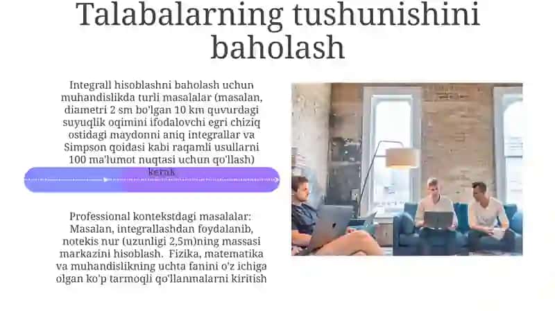 Integrallarga oid kasbiy kontekstdagi masalalarga doir dars ishlanmasini tayyorlash 4