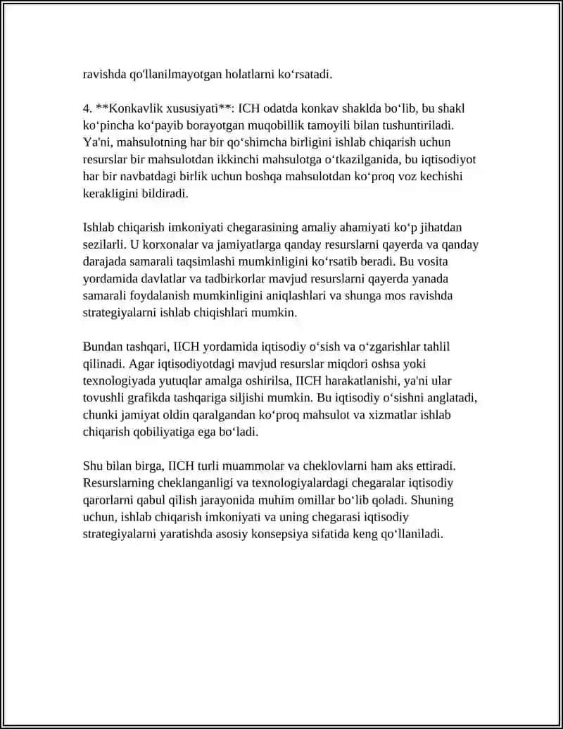 MUSTAQIL ISH Mavzu: ISHLAB CHIQARISH IMKONIYATI VA UNING CHEGARASI 4