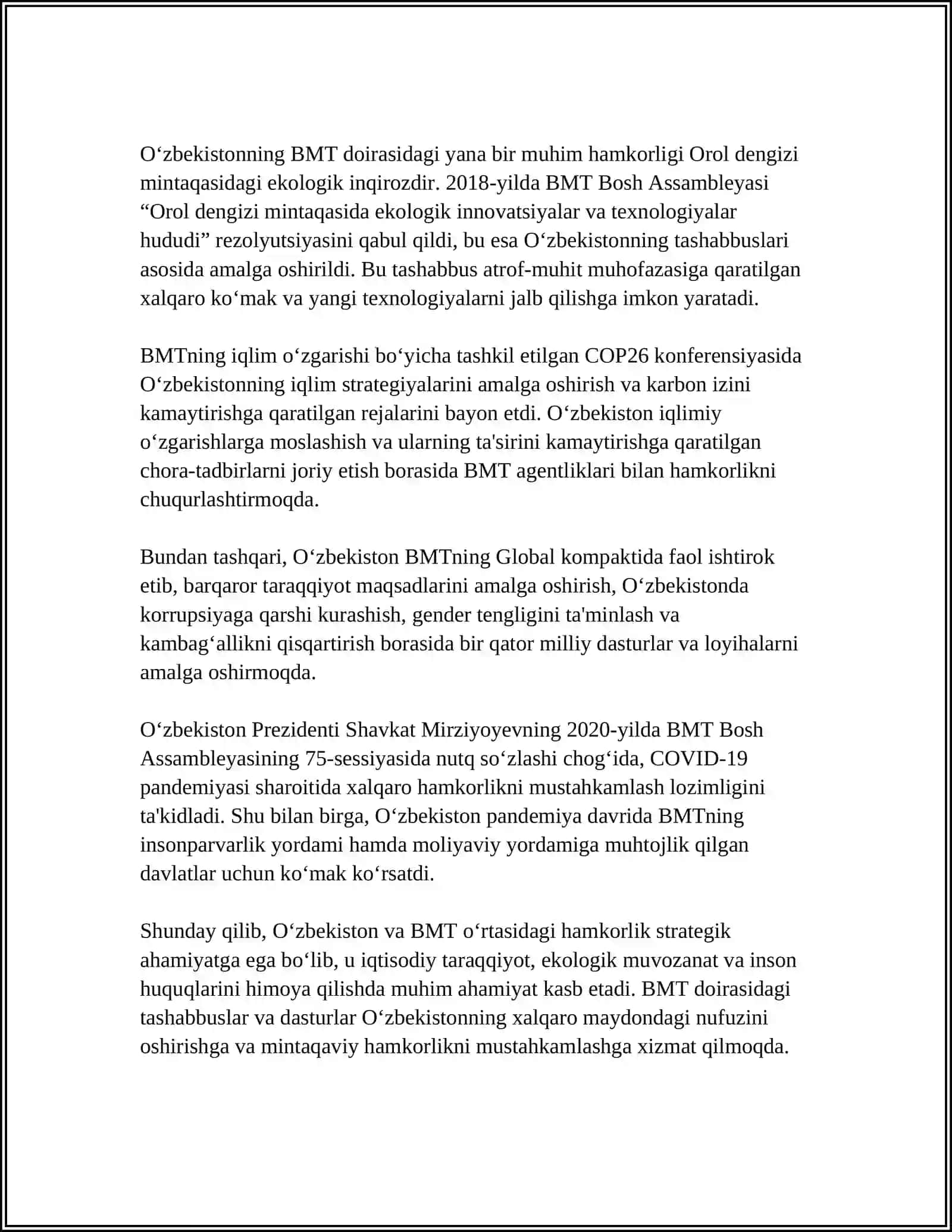 O'ZBEKISTONNING XALQARO TASHKILOTLAR BILAN HAMKORLIK ALOQALARI 4