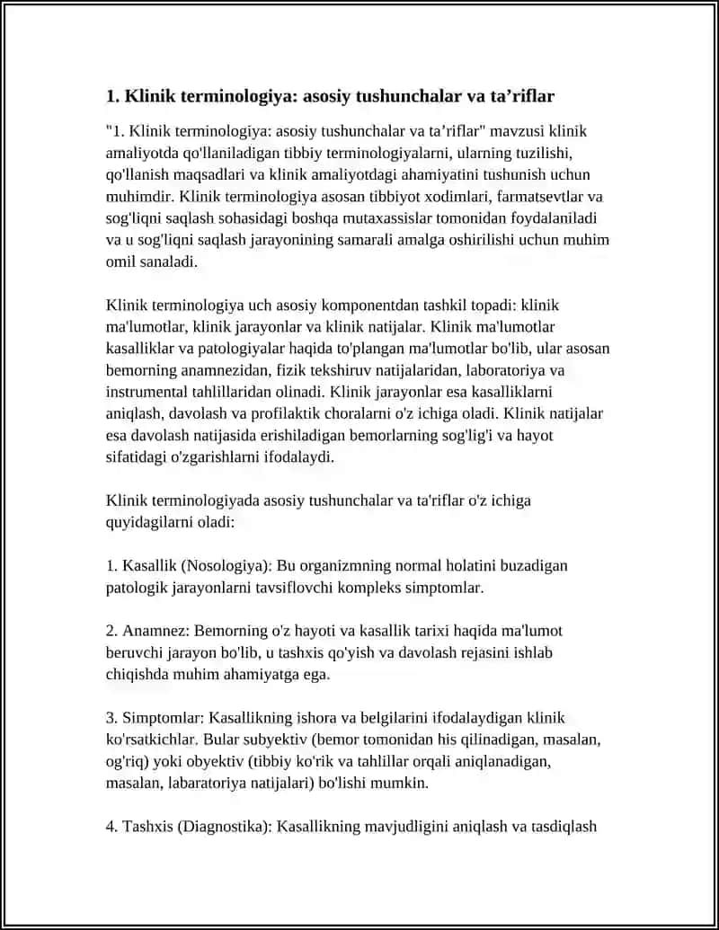 KLINIK TERMINALOGIYA BOʻYICHA UMUMLASHTIRISH.FARMATSEFTIK TERMINALOGIYAGA KIRISH. DORIVOR MODDALARNING TRAVIAL NOMLARI.TARKIBIY QISMLAR.DORI SHAKLLARI 4