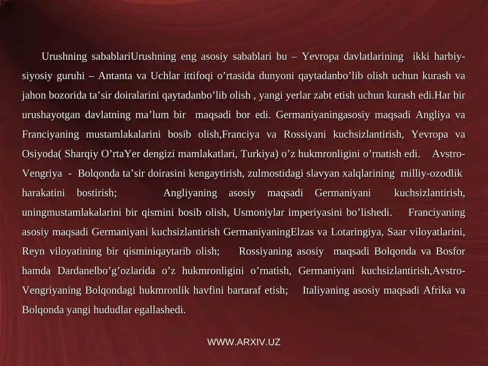 Birinchi jahon urushi arafasida xalqaro munosabatlar 4