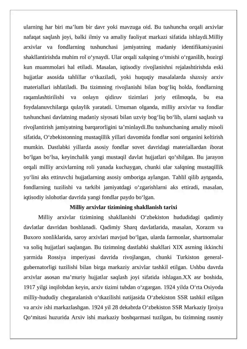 O‘zbekiston Respublikasi Milliy arxivlari va fondlarining tarixiy, milliy va ma’naviy ahamiyati 4