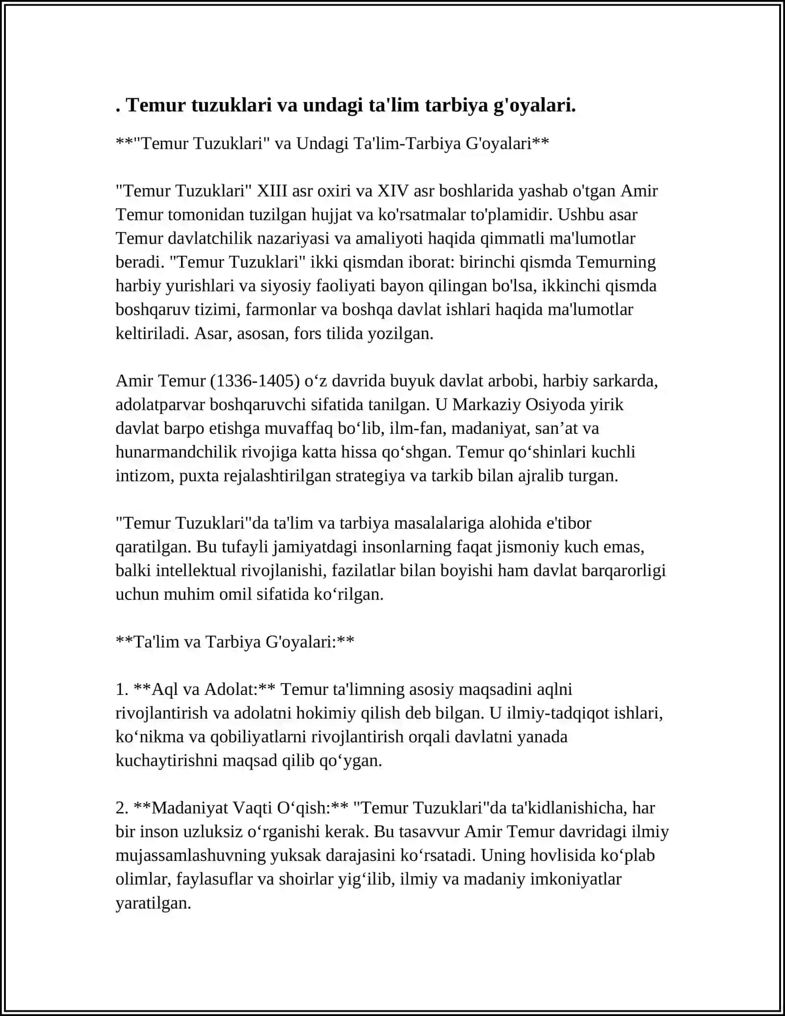 Temur Tuzuklari va Undagi Ta'lim-Tarbiya G'oyalari 4