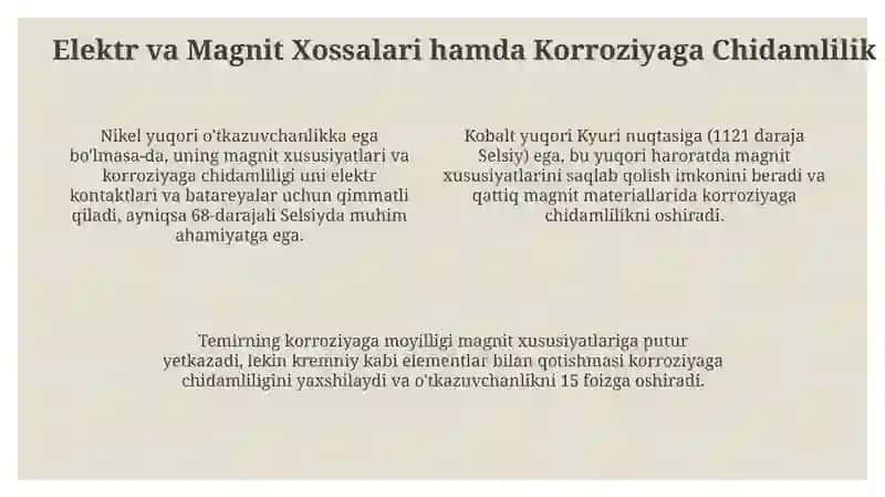 Elektr qurilmalarida nikel, Kobalt va tozza temir 4