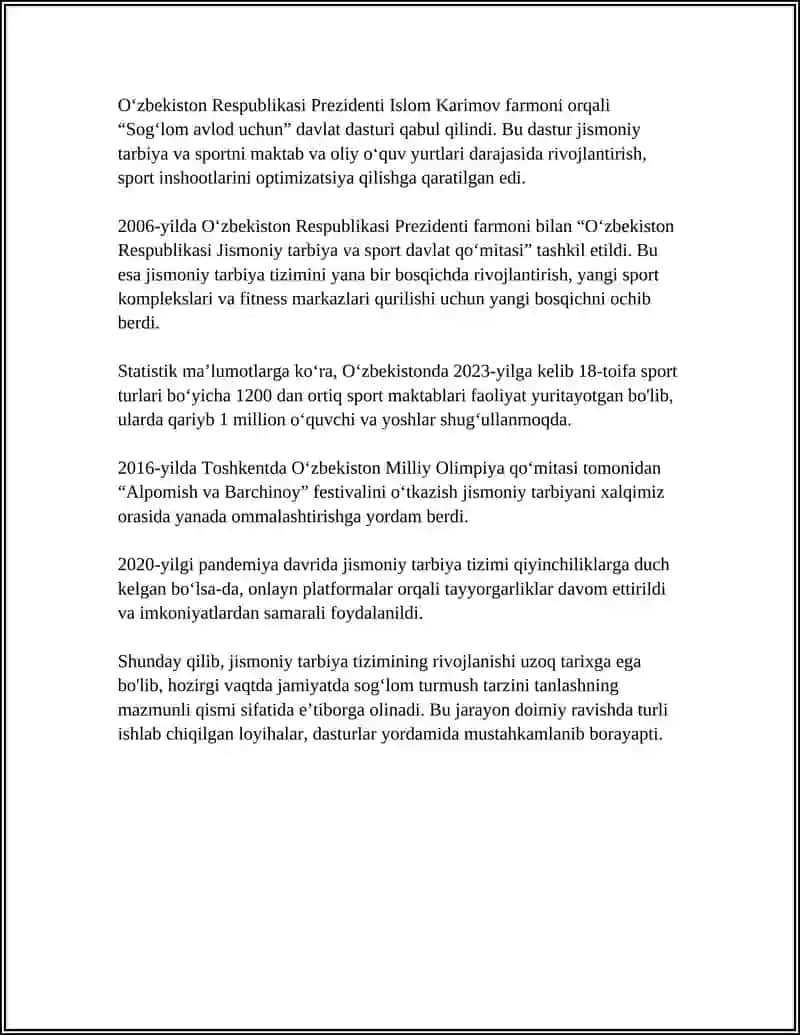 O‘zbekiston Respublikasida Jismoniy Tarbiya va Sport Taraqqiyoti 4