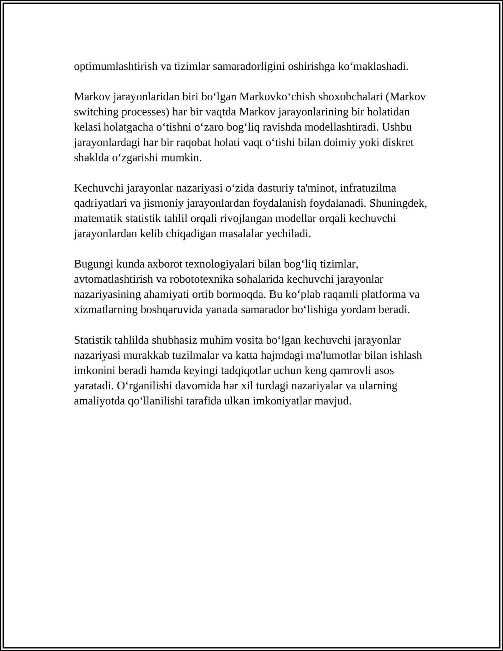 VAQT DOIMIYSI. O‘TKINCHI JARAYONLARINI KLASSIK USULDA TAXLIL KILISH 4