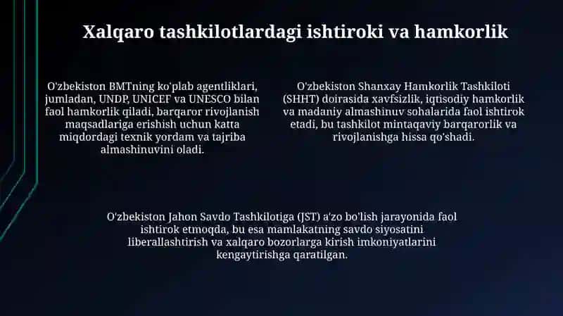 Oʻzbekiston va Jahon hamjamiyati 4