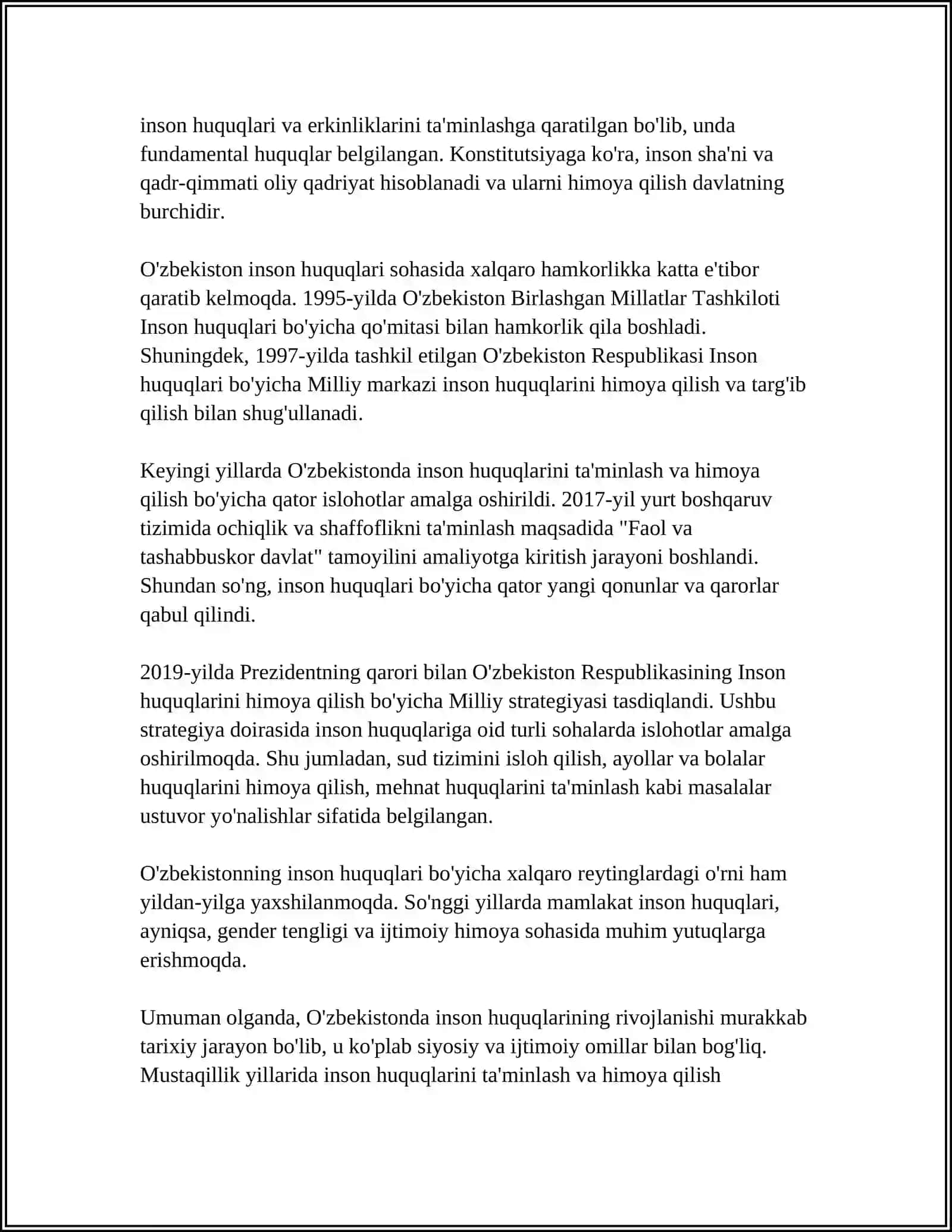 O'ZBEKISTONDA INSON HUQUQLARI VA ERKINLIKLARI KAFOLATINING YARATILISHI 4