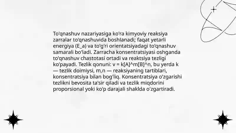 Konsentratsiyaning kimyoviy jarayon tezligiga ta'siri 4