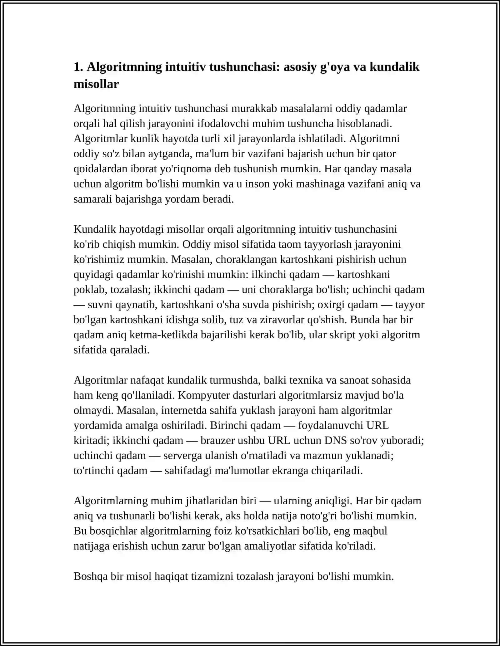 ALGORITMNING INTRUITIV TUSHUNCHASI VA UNI ANIQLASH ZARURATI.TYURING MASHINALARI VA ULAR ORQALI HISOBLANUVCHI FUNKSIYALAR 4